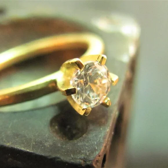 Moissanite ring. 14K solid yellow gold ring with White Moissanite.